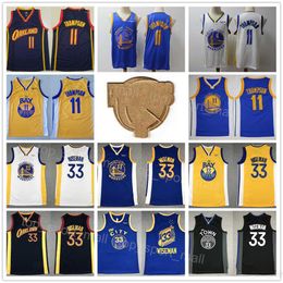 Hombres The Finals Patch Basketball Klay Thompson Jersey 11 James Wiseman 33 Negro azul marino azul blanco color amarillo de color transpirable para fanáticos del deporte uniforme de buena calidad