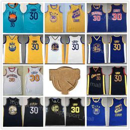 Men The Finals Patch Basketball Stephen Curry Jersey 30 Retro Team Black Navy Blue Wit Geel kleur weg ademend zuiver katoen voor sport