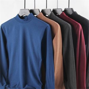 Hommes sous-vêtements thermiques hauts à col roulé printemps automne manches longues haute élastique t-shirts solides pulls décontractés 220309