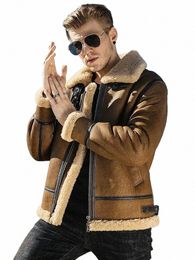 Mannen Dikke Winter Shearling Schapenvacht Lederen Jas Mannelijke B3 Bomber Aviator Bovenkleding Geul Vlucht Echte Leren Jas F8MW #