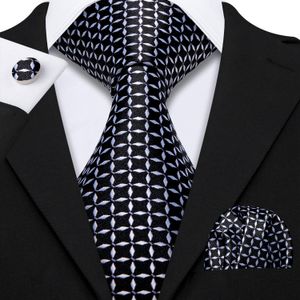 Mannen binden klassieke zwarte geruite stropdas Casual Silk Jacquard zakdoek Cufflinks Set trouwfeestje Barry Barry