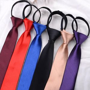 Mannen binden pakken Zipper Lazy Skinny 5cm Nek voor bruiloft Casual NecTies Solid Color Ties Jacquard Cravat