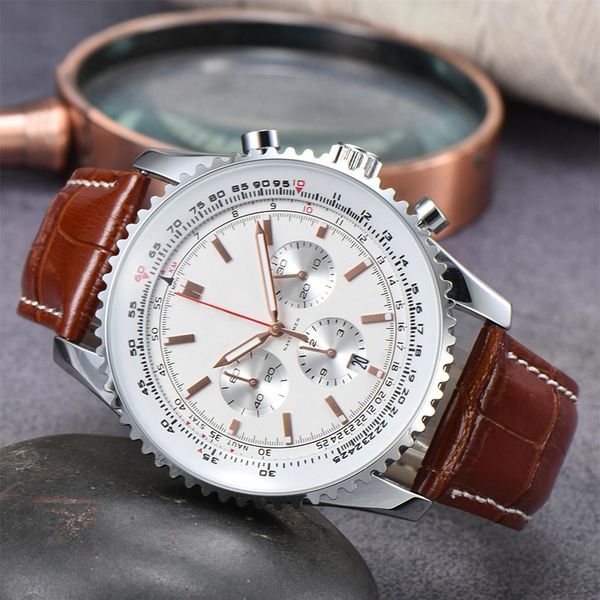 Hommes Top marque de luxe 1884 montre-bracelet à Quartz bracelet en cuir 6 broches chronographe calendrier boîtier rotatif montre horloge Relogio Masculino306L