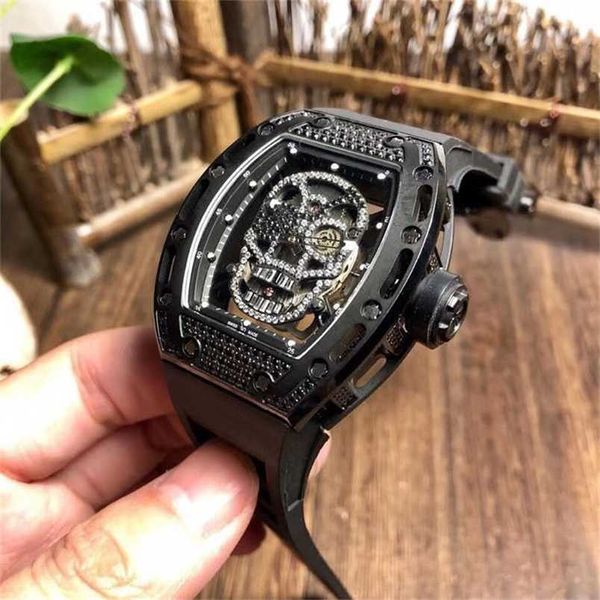 Hombres Top Luxury Richads Watch Milles Mechanical Fashion Brand Skull Hollow Totalmente automático con Diamond Full Sky Star Atmosphere Fashion Personalit HB / QZ