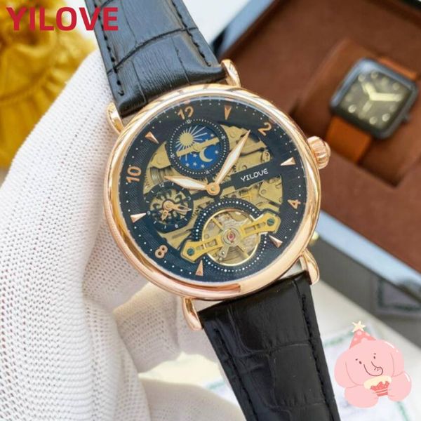 Hommes Top Qualité Designer Montre Automatique Mécanique Couche Lumineuse Horloge En Cuir Véritable Boucle Ardillon Boîtier En Acier Inoxydable ScratchﾠResistant Cadeaux Montre-Bracelet