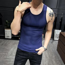 Men tops ijs zijdevest Outer slijtage QuickDhing Mesh Hole Breathable mouwloze T -shirts zomer Cool Beach Travel Tanks 240412