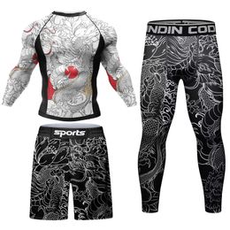 Men de survêtement MMA no gi rashguard jiu jitsu t-shirtpants jets de boxe set bjj muay thai shorts compression legging sportive 240522