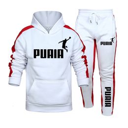 Hommes Survêtement Impression Sweatshirts Outfit Deux Pièces Ensemble Sportwear Sweats À Capuche Cordon Pantalon De Survêtement Costumes De Sport Mâle Vêtements Occasionnels 240315