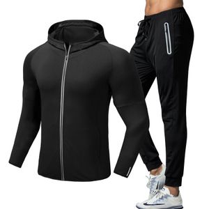 Conjunto de chándal para hombre, pantalones deportivos informales, pantalones + chaqueta fina con capucha para entrenamiento de secado rápido, ropa deportiva, trajes de manga larga para fitness S-XXL