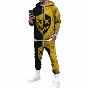 Hommes Survêtement Set Smile 3D Sweats à capuche imprimés Costumes Jogger Casual Sweirts Pantalons de survêtement 2 pièces Automne Hiver Hip Hop Homme Vêtements u33j #