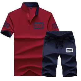 Heren Trainingspak Stand Collar Top Shirt met Hoge Elastische Broek Korte Cool Summer Bahome Trainingspak