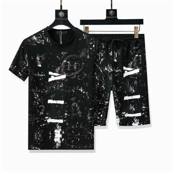 Chándales para hombres Camiseta de diseñador y pantalones cortos Conjuntos de 2 piezas Ropa informal con estampado de patrones negros Ropa deportiva para hombres Fiess Ropa deportiva Carta Traje de dos piezas Top Sportsuit