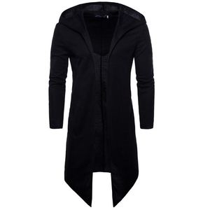 Hommes sans bouton à capuche Trench Coat printemps automne Hoodies mode Long Fit noir pour pardessus