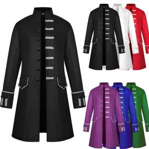 Mannen Trench Coat Steampunk Jas Middeleeuwse Kostuum Mannen Lange Mouwen Gothic Brocade Jas Frock Vintage Stand Collar Herenjas