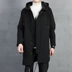 Mannen Trenchcoat Met Capuchon Zwart Hooded Windjack Lange Jas Herfst Ourdoor Jas Punk Stijl Straat Trend