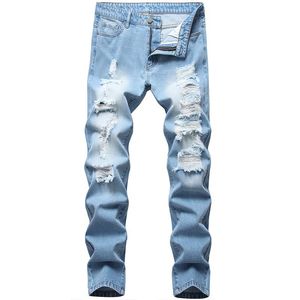 Jeans para hombres Hombres Pantalones Largos Moda Denim Jean Azul Agujero Recto Hip Hop Casual Lavado Marca Dropship