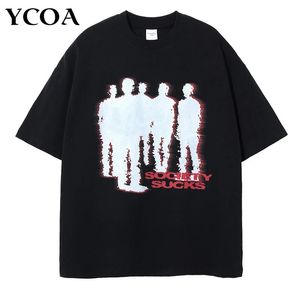 Hommes Tshirt Coton Shadow Lettre Imprimer Punk Hip Hop Gothique Streetwear À Manches Courtes D'été Coréen Mode Tops Tees Y2k Vêtements 240126