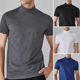 Hommes T-shirts demi-col haut Slim Fit Tops été décontracté à manches courtes couleur unie élastique mince pull t-shirt vêtements 240321
