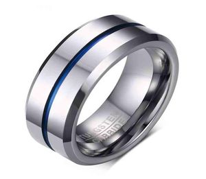 Hommes tungstène acier rainure bande anneaux en alliage dur bleu 8 Mm taille 7-13 mode mariage bijoux 2744151