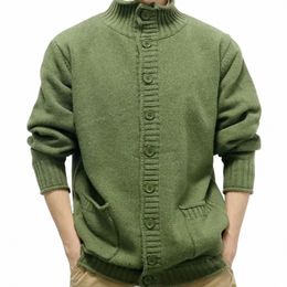 Hombres suéter de cuello alto Tops de punto Otoño Invierno Aguja gruesa Cardigan Chaqueta Hombre Abrigos Abrigos Chaqueta Peluda Hombre E32J #