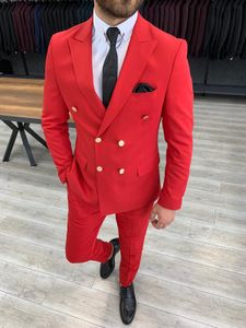 Men Tuxedo rood formeel pak 2 -delige sets voor mannen trouwfeestjurkjas en broek kostuum homme