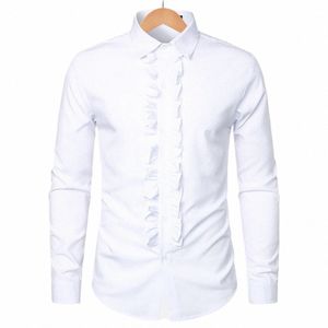 Chemise de smoking pour hommes Chemise pour hommes de style royal médiéval rétro avec col à revers en patchwork à volants Slim Fit manches Lg pour la performance Z6uJ #