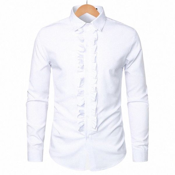 Chemise de smoking pour hommes Chemise pour hommes de style royal médiéval rétro avec col à revers en patchwork à volants Slim Fit manches Lg pour la performance Z6uJ #