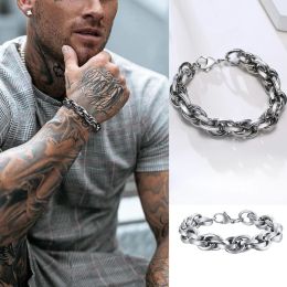 Mannen gedraaide touw ketting armband, dikke zware 14K witgouden kooi link brazalets, heren kettingarmband, heren sieraden