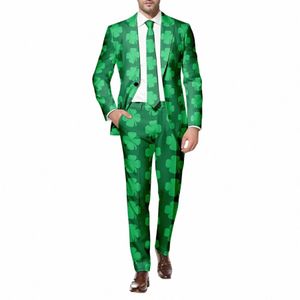 Hommes Deux Pièces St. Patrick's Day Costume Imprimé Lg Manches Fesses Manteau Et Pantalon Multi Poches Costume Fête De Vacances Événements Vêtements B4Db #