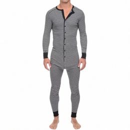 mannen ondergoed pyjama skinny gestreepte jumpsuit lg mouw o nek konten romper nachtkleding algehele groothandel rompertjes-pyjama set Z8bI #