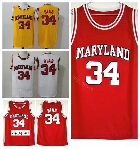 Hommes University 34 Len Bias Jersey 1985 Maryland Terps College Basketball Jersey Pour les fans de sport Respirant Équipe Couleur Rouge Blanc Jaune