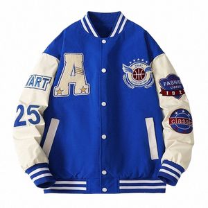 Hommes Varsity Baseball Bomber Jacket Hip Hop Harajuku Be Lettre Patchwork Vestes en cuir Streetwear Femmes Unisexe College Manteaux b9kY #