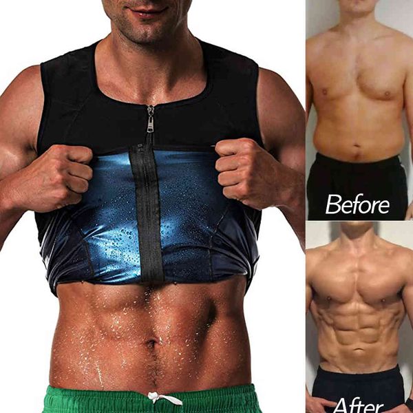 Chaleco de polímero para hombre, traje de Sauna adelgazante para perder peso, camiseta sin mangas con cremallera, camiseta moldeadora de cuerpo, entrenador de cintura para entrenamiento, quemagrasas