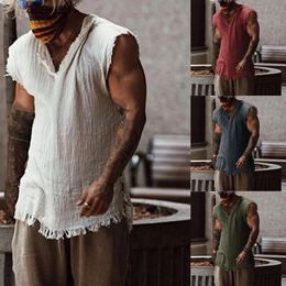 Hommes Vest Couleur continue Casual Leisure Individuy style libre de type lâche Ripped Edge V Neck Sans manches Sans débardeur