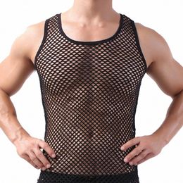 Hommes Gilet Maillot Gay vêtements Nyl Mesh Chemise Voir À Travers Sheer Lg Manches T-shirts Sexy Chemise Transparente Sous-Vêtements p39w #