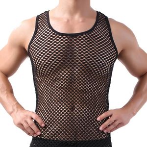 Men Vest Undershirt Gay Vêtements Shirt en maille en nylon Voir à travers des manches longues pur t-shirts Sexe sous-vêtements transparent 240429