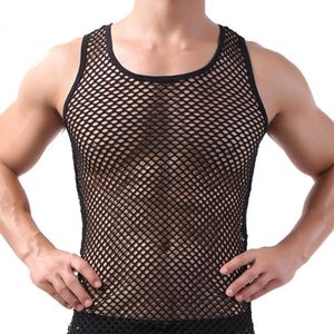 Men Vest Undershirt Gay Vêtements Shirt en maille en nylon Voir à travers des hauts sexy transparents Sous-vêtements Sous-vêtements 240506