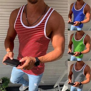Mannen Vesten Zomer mouwloze shirts Gym Kleding Men gestripte Sports Casual Fitness Tanks Slim Fit Mens Bodybuilding Tanktops 220627