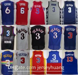 Mannen Vintage Allen Iverson Jersey 3 Georgetown Hoias College Retro Zwart Blauw Rood Wit Geel Team Kleur Gestikte City Verdiende Topkwaliteit