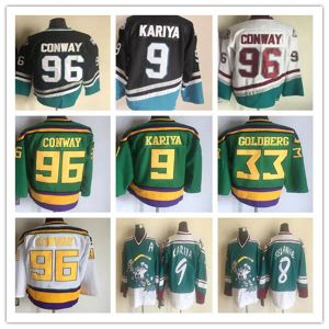 Männer Vintage Anaheim 96 Charlie Conway Mighty Ducks Movie Hockey Lauftrikots Schwarz Grün Weiß Gold Alternative 1993-94 Auswärtstrikot Shirts 21