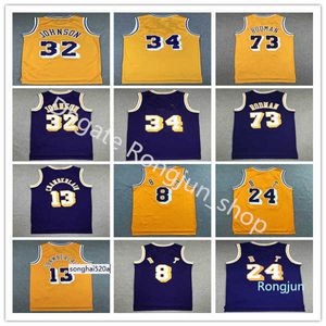 Men Vintage Basketball Dennis Rodman Jersey 73 Wilt Chamberlain 13 Jerry West 44 Johnson 32 Purple Yellow White All St Jerseys