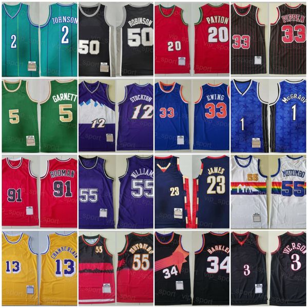 Hommes Vintage Basketball Wilt Chamberlain Jerseys 13 8 Mamba 24 Dennis Rodman 73 Jerry West 44 Johnson 32 Kevin Garnett 21 Hakeem Olajuwon 34 Retour cousu