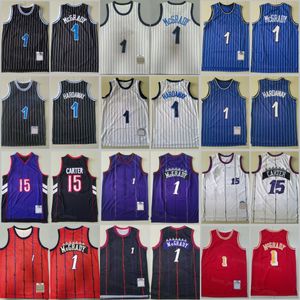 Maillot de basket-ball vintage pour hommes Penny Hardaway Vince Carter 15 Tracy McGrady 1 Stripe Noir Bleu Couleur Blanc Violet Rouge pour les fans de sport Chemise rétro