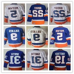 Hommes Vintage Classic New York Hockey Jerseys 22 Mike Bossy 5 Denis Potvin 9 Clark Gillies 19 Bryan Trottier 31 Billy Smith 32 Steve Tho Hig