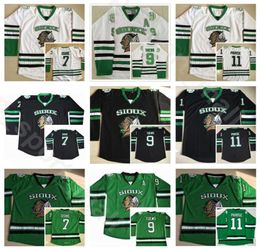 Hommes Vintage College 11 Zach Parise Jersey Dakota du Nord Fighting Sioux Ice Hockey 7 TJ Oshie 9 Jonathan Toews Noir Vert Blanc Hom8525409