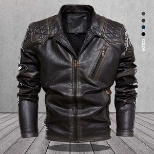 Hommes Vintage veste en cuir hiver col montant moto veste manteau décontracté épais chaud classique haute qualité vêtements 210603