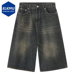 Hommes Vintage Loose Denim Shorts Blue Ligne large Journal Man Summer Casual Casual Back Black 240415