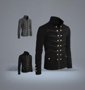 Veste militaire Vintage pour hommes, veste de défilé militaire gothique, boutons brodés, haut de couleur unie, uniforme rétro, Cardigan, vêtements d'extérieur 8510031