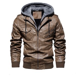 Men Vintage Motorfietsjack Men's Bomber Fleece Leather Jackets Dikke jas mannelijke winter warme mode pu bovenkleding 201123