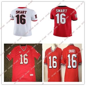 Hommes Vintage NCAA # 16 Kirby Smart College Football Maillots Rouge Noir Blanc Cousu Rétro Uniformes Taille S-3XL